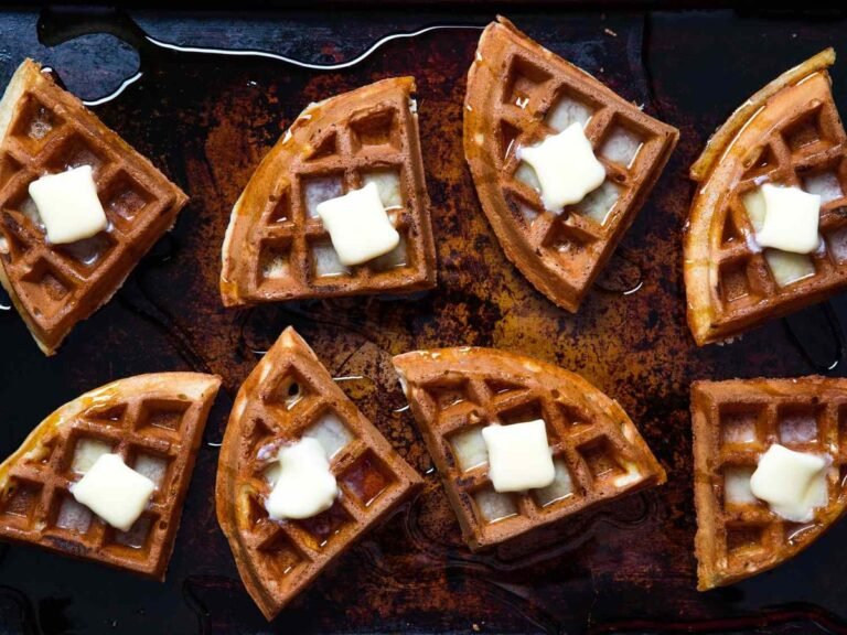 With only a pinch of baking soda to help them brown, these waffles are leavened primarily by steam, so they’re light and crisp, with a hint of tangy goodness