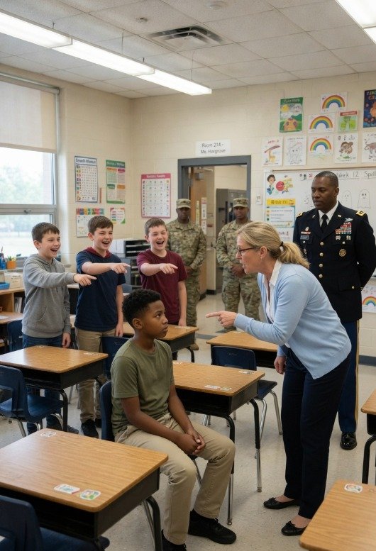 Teacher Publicly Accused a Young Black Student of Lying About His Father — Then the Entire Classroom Went Silent When a 4-Star General Walked Through the DoorWarm afternoon sunlight spilled across the polished floors of Meadowbrook Elementary, 