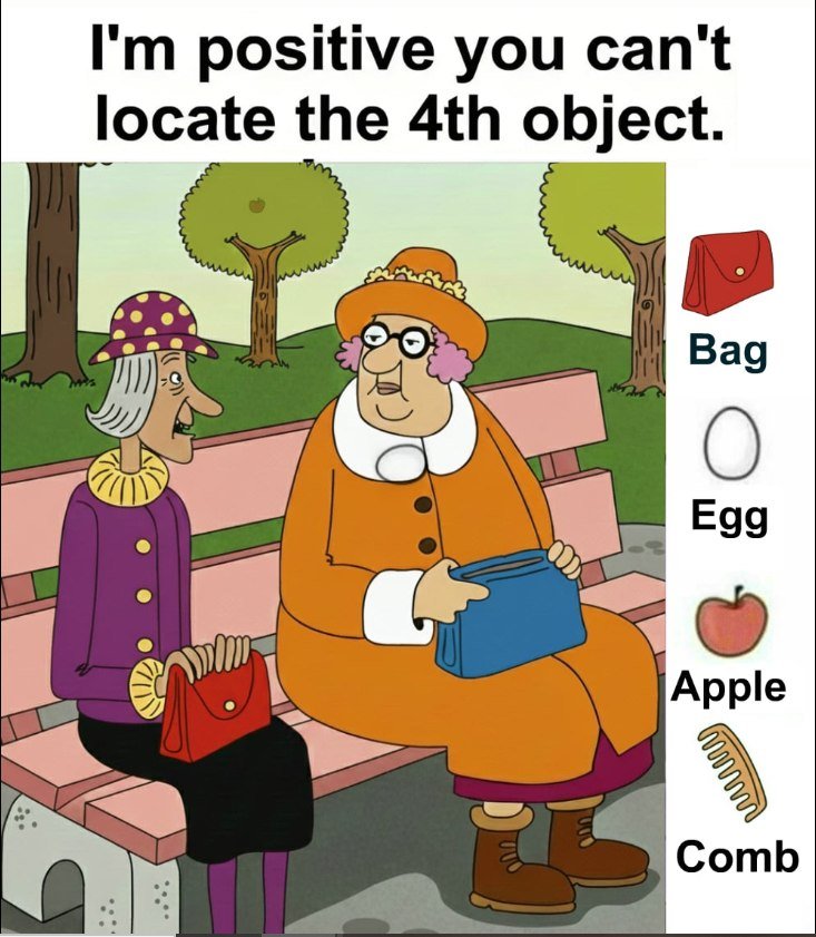 Find Bag, Egg, Apple, Comb. 