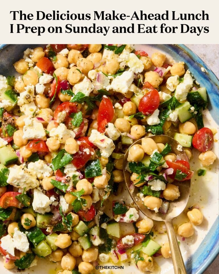 “I made this for dinner guests, one who is vegetarian and they loved it. For my own tastes, I would add more tomatoes and cucumbers because it felt chickpea heavy to me, but regardless, the lemon dressing is delicious.