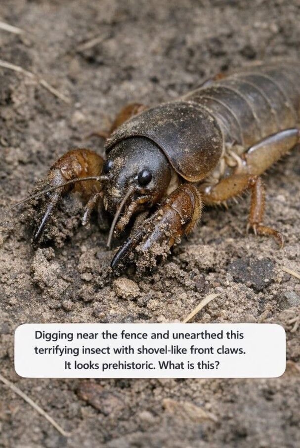 Digging near the fence and unearthed this terrifying insect with shovel-like front claws. It looks prehistoric. What is this?
