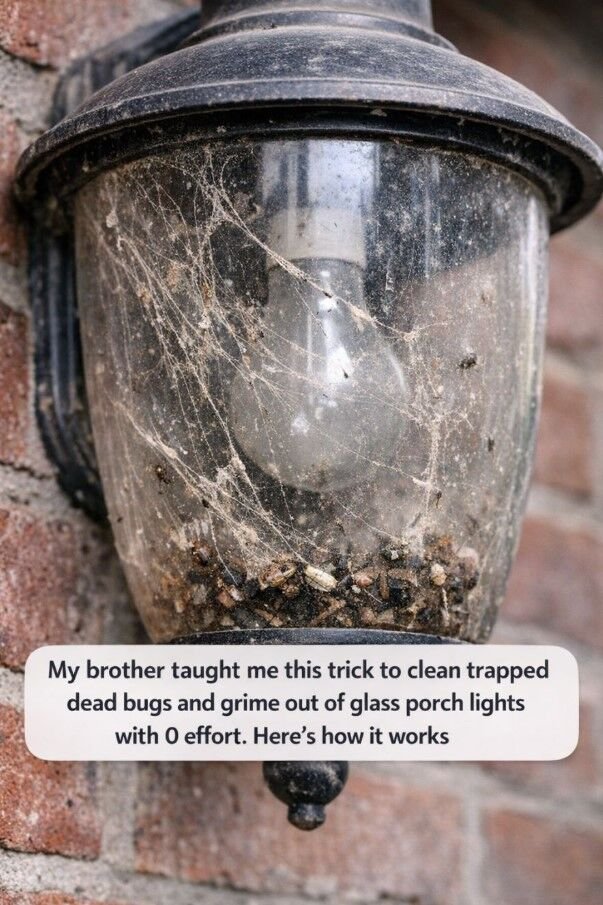 My brother taught me this trick to clean trapped dead bugs and grime out of glass porch lights with 0 effort. Here’s how it works