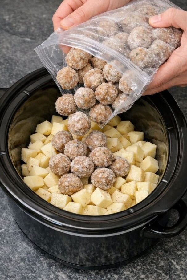 Slow Cooker Meatball and Potato Stew