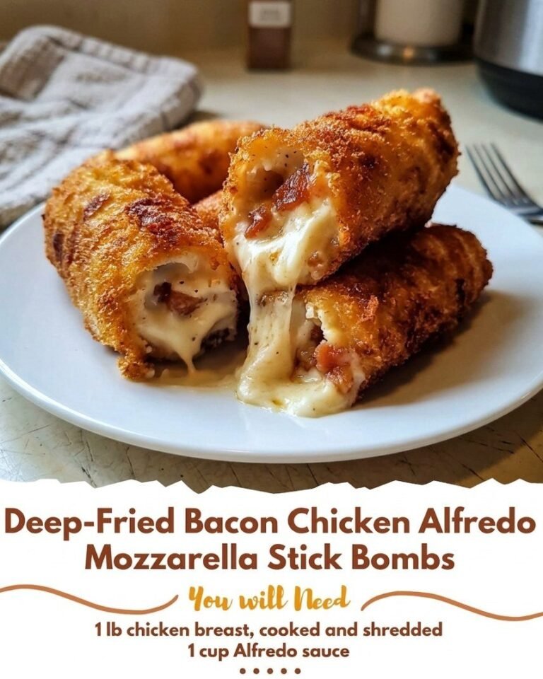 Deep-Fried Bacon Chicken Alfredo Mozzarella Stick Bombs