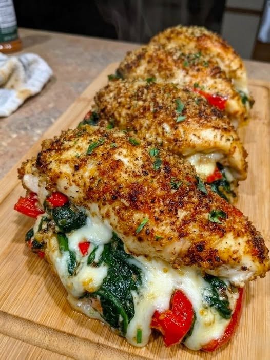 Roasted Red Pepper, Spinach & Mozzarella Stuffed Chicken