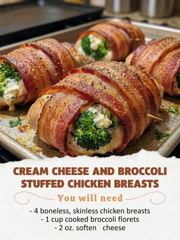 Keto Broccoli Cheese Stuffed Chicken Breast Wrapped with Bacon