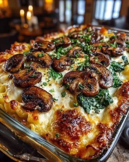 Cottage Cheese Mushroom & Spinach Lasagna Bake