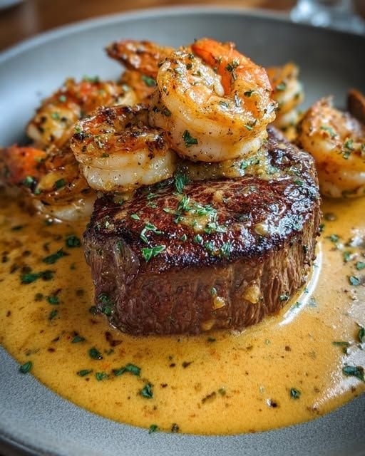 Filet Mignon with Grilled Shrimp & Lobster Sauce