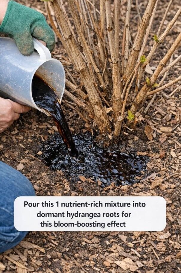 Pour this 1 nutrient-rich mixture into dormant hydrangea roots for this bloom-boosting effect
