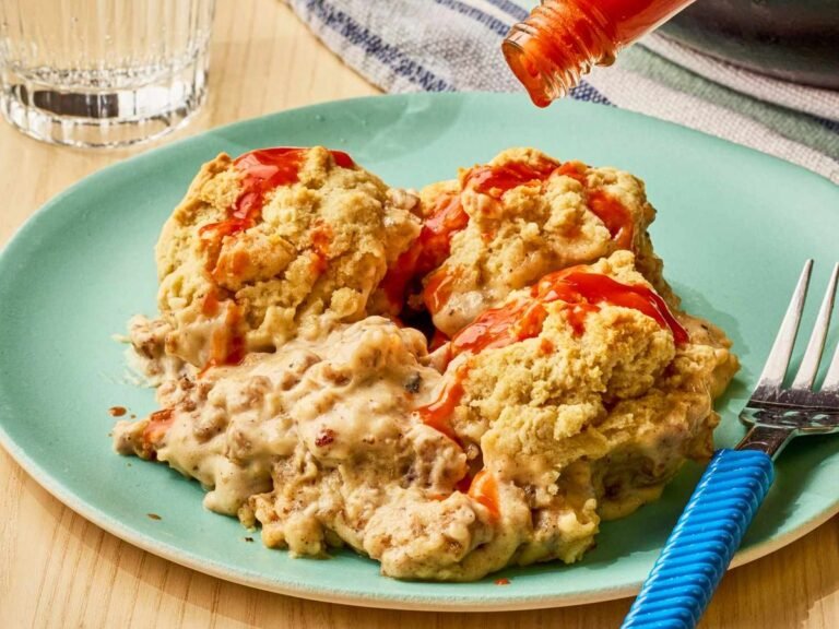Make biscuits and gravy in one skillet by baking fluffy biscuits directly on top of rich sausage gravy for an easy, comforting breakfast