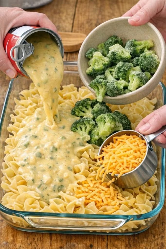 Baked Cheddar Broccoli Noodle Casserole