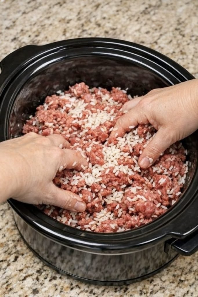 Slow Cooker Amish Porcupine Meatballs